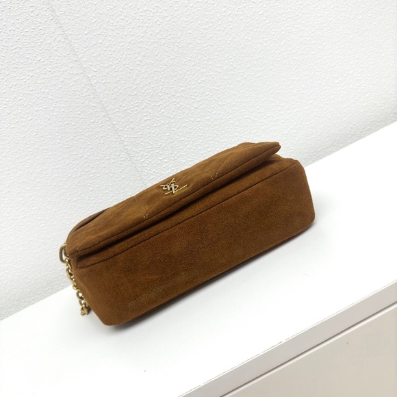 Yves Saint Laurent Tan Suede Shoulder Bag with Gold Chain - Picture 6 of 9
